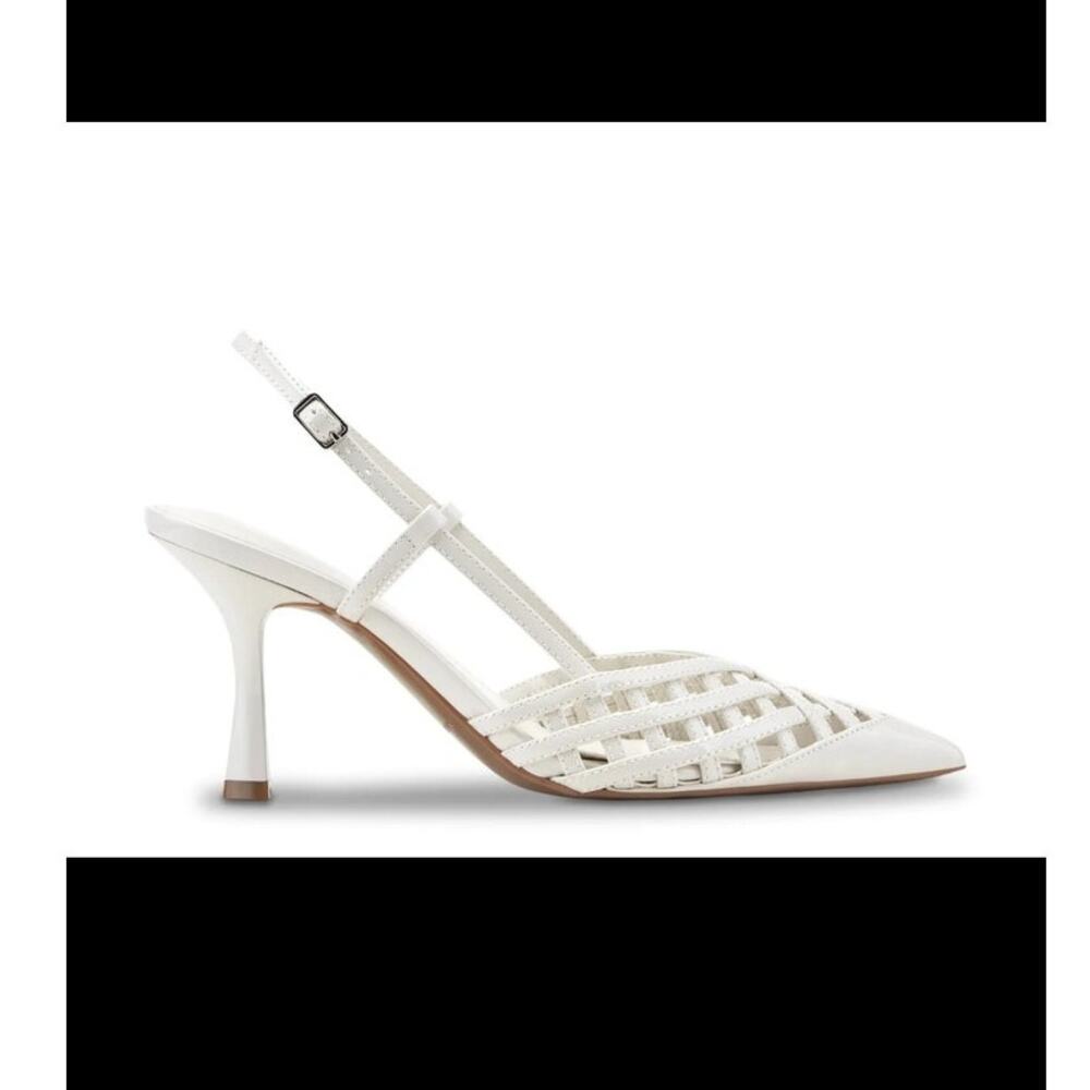 New Marc Fisher Heels 8.5M White Woven Pointed Toe Slingback Bridal Wedding - Picture 7 of 16